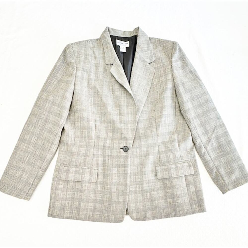 Pendleton Plaid 100% Virgin Wool Black White Blazer Jacket Size 16